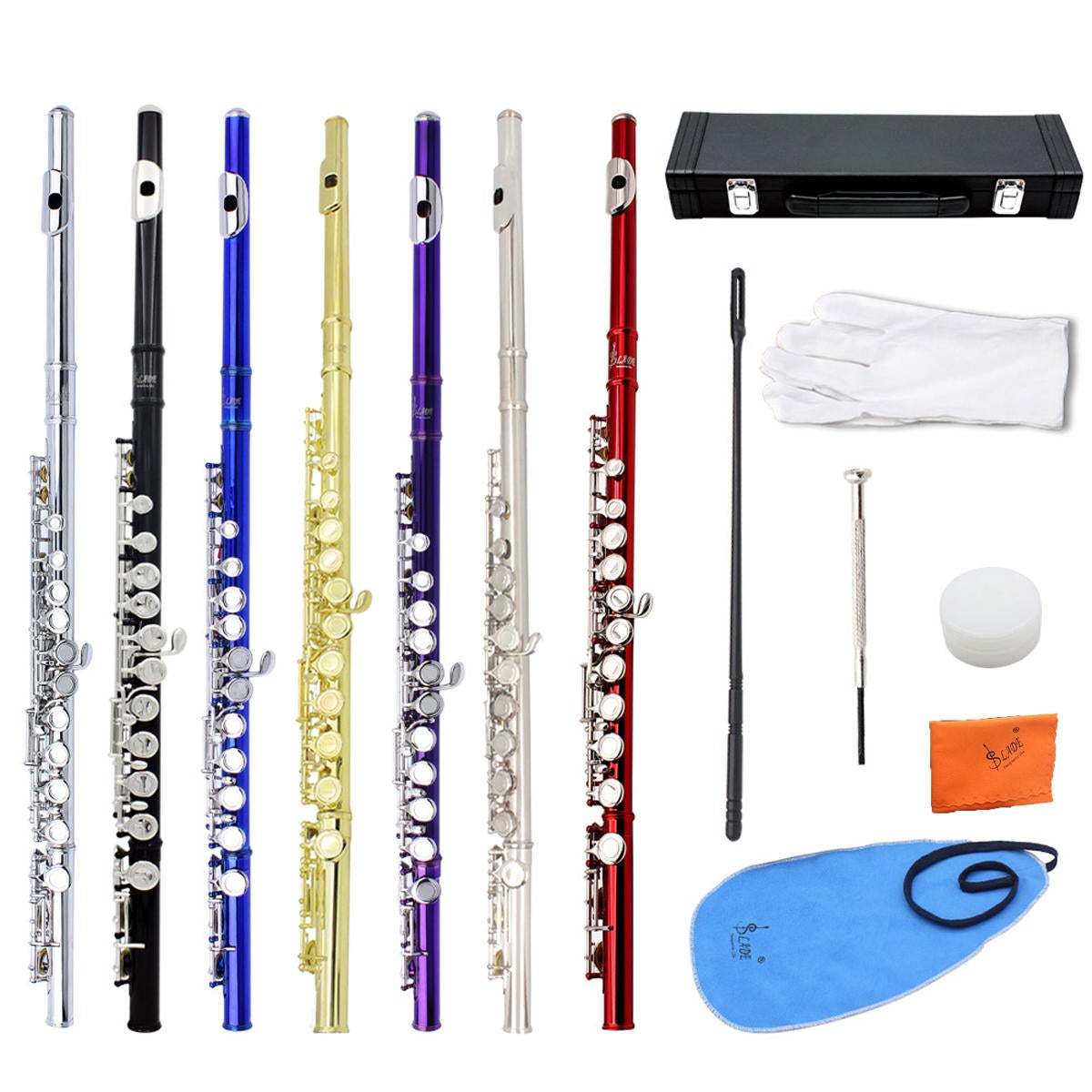 16 Holes C Key Flute Copper with Cloth Screwdriver Gloves Bag Wiith Blue&Orange Cleaning Cloth