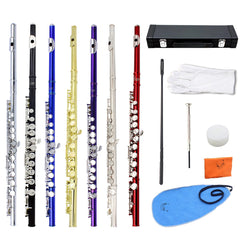 16 Holes C Key Flute Copper with Cloth Screwdriver Gloves Bag Wiith Blue&Orange Cleaning Cloth