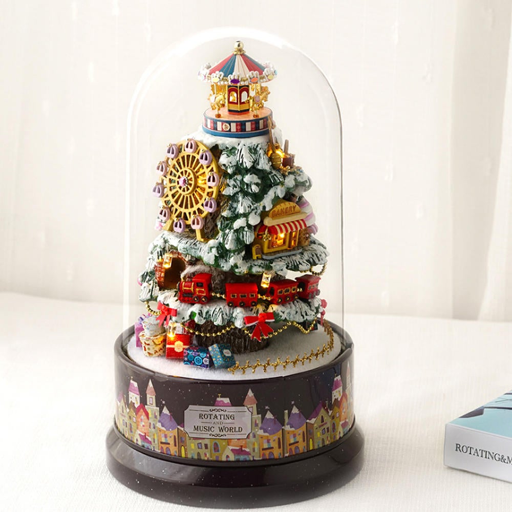 Beautiful Cabins DIY Doll House Miniature Rotating Music Kit With Transparent Cover Musical Core Gift