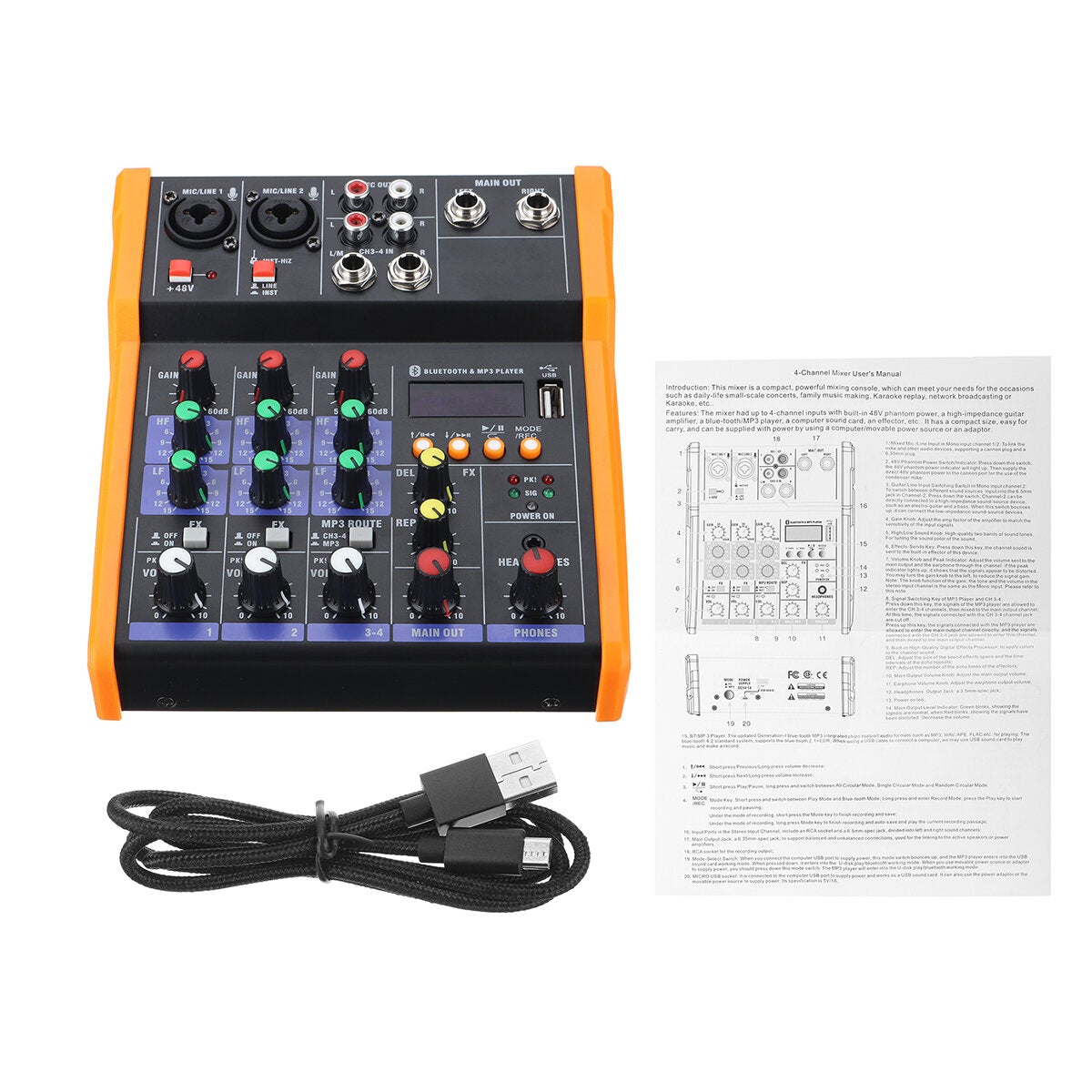 4 Channel Bluetooth DJ Mic Audio Mixer Live Studio Audio Mixing Console