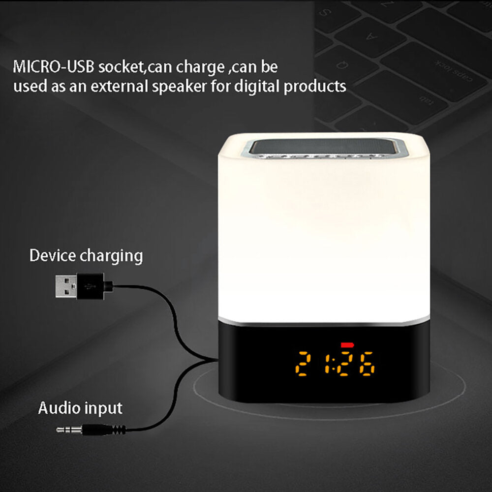 Wireless bluetooth Speaker 5 in 1 HiFi Speaker 7 Color Bedside Lamp Digital Calendar Alarm Clock Touch Control Support TF SD