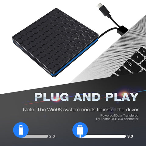 USB 3.0 Type-C DVD RW CD Writer Drive Burner Reader Adapter External Player For Laptop