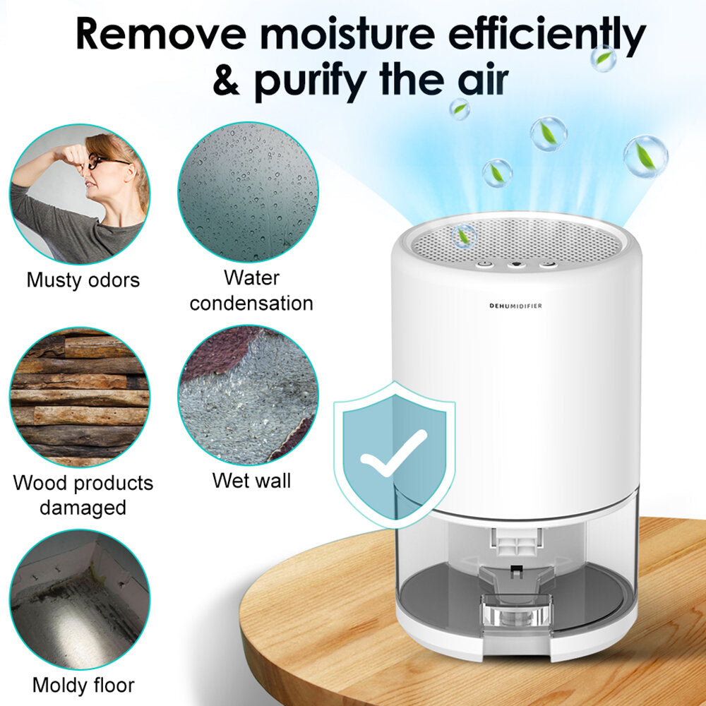 Mini Dehumidifier Air Dryer Moisture Absorber Powerful Dehumidification Negative Ion Sterilization 1000ml Water Tank