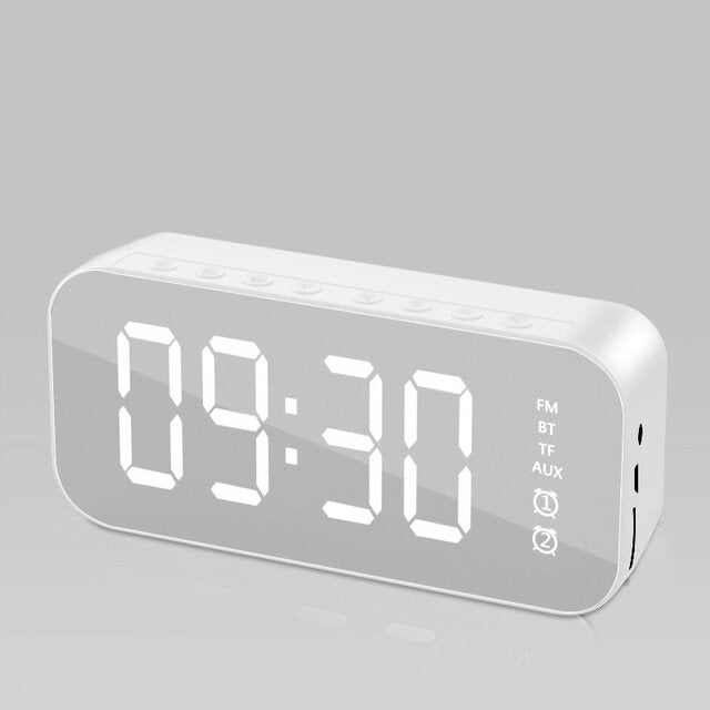 Wireless bluetooth Speaker Mirror Hifi Subwoofer Digital Alarm Clock with FM Function AUX Output