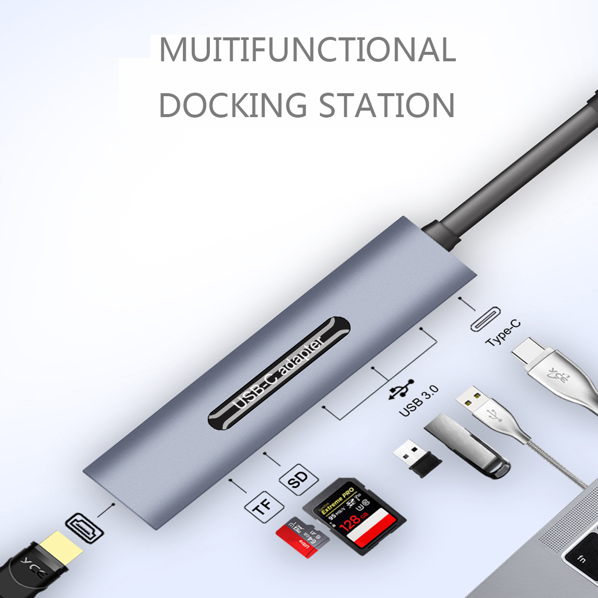 7 in 1 Type-C Docking Station Adapter with HDMI 3*USB3.0 TF SD PD for Laptop PC Computer for Samsung Galaxy S21 Note S20 ultra