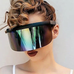 Oversize Sunglasses Retro Futuristic Shield Visor Face Mask Colorful Sun-proof Dust-proof Anti-spray Goggles Side