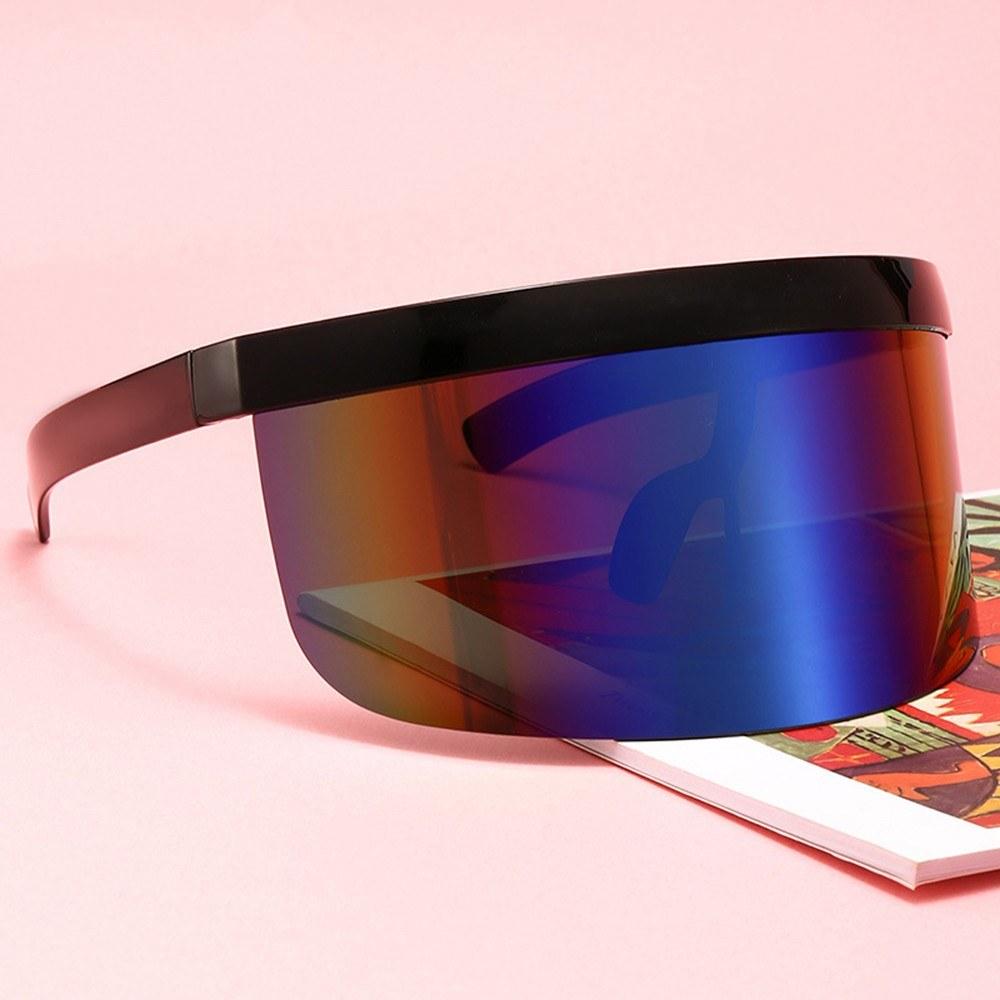 Oversize Sunglasses Retro Futuristic Shield Visor Face Mask Colorful Sun-proof Dust-proof Anti-spray Goggles Side