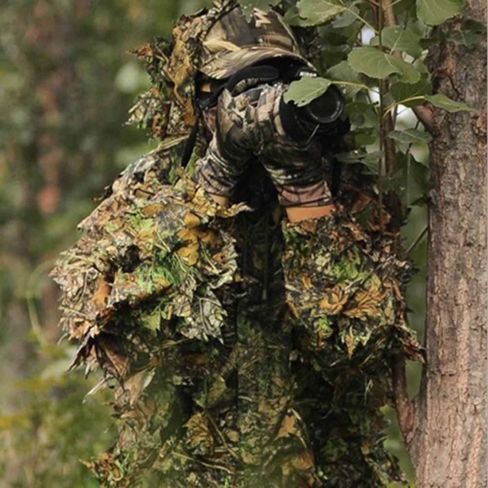 Mens 3D Tactic Sniper Clothes Lightweight Hooded Camouflage Ghillie Leaf Suit
