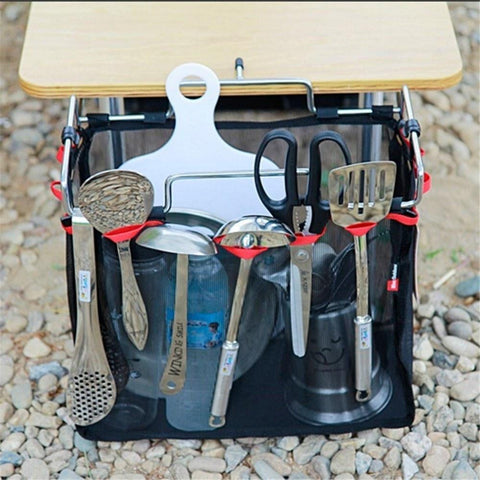 Outdoor Camping Wire Rack Portable Mesh Bag Picnic Table Barbecue Kit Kitchen Net Folding Hanging