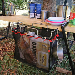 Outdoor Camping Wire Rack Portable Mesh Bag Picnic Table Barbecue Kit Kitchen Net Folding Hanging