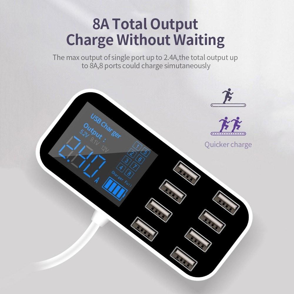 8 Port USB Car Charger with LED Display 8A Output Quick Charge Intelligent Portable Vehicle