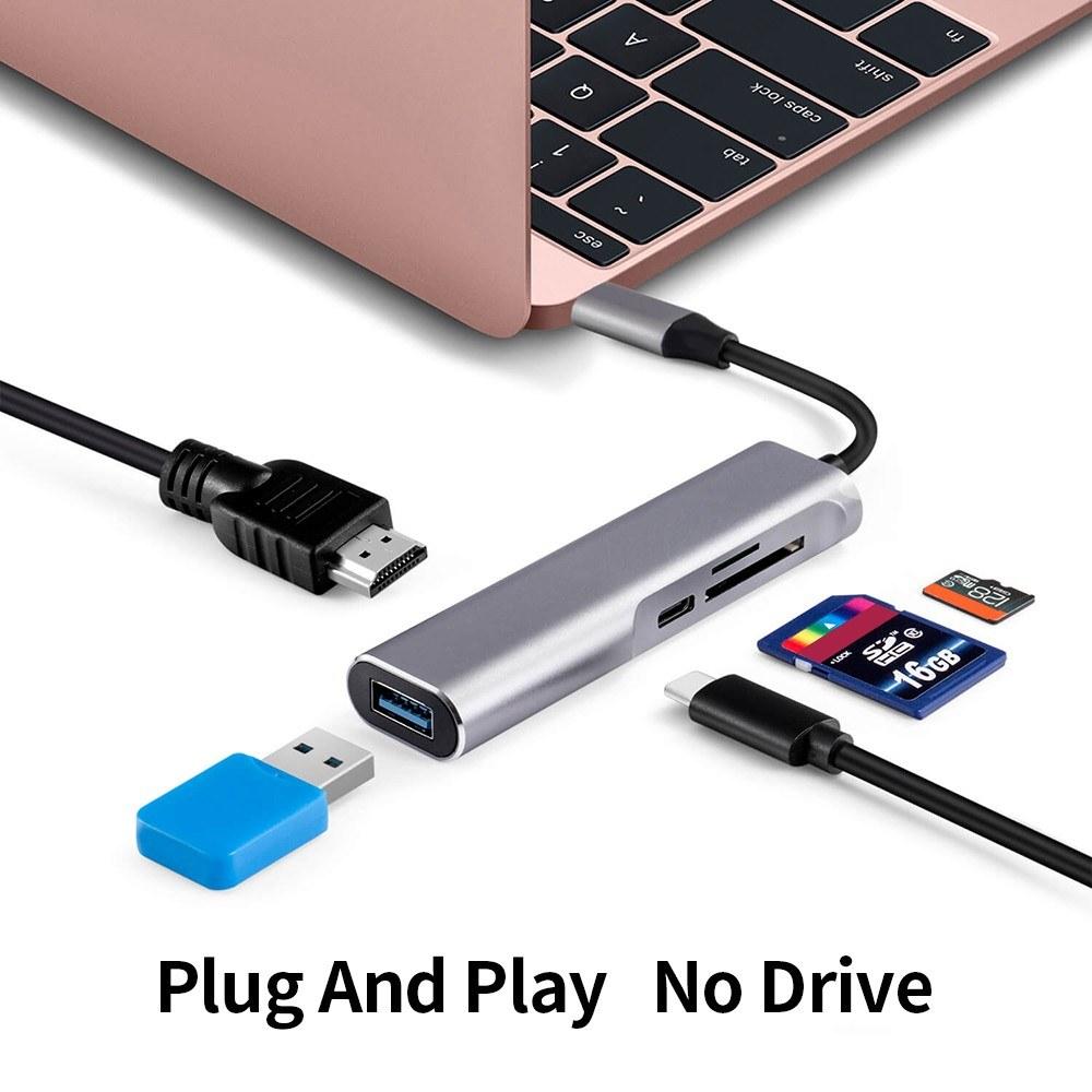 5-in-1 Multi-functional Type-C to 4K HD Hub PD Charge/USB3.0 Data Transfer/SD TF Card/HD Output
