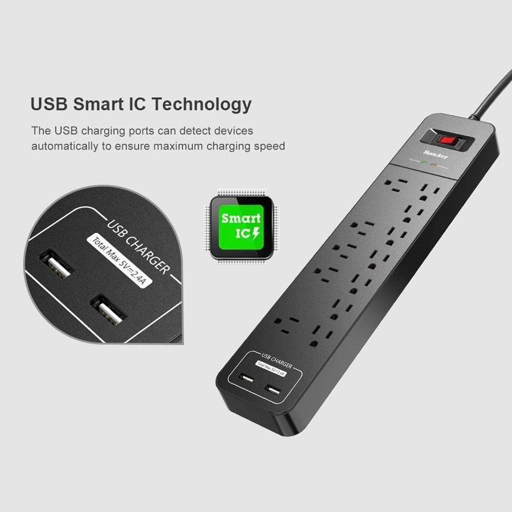 Power Strip Durable Household Socket with 12 AC Outlets 2 USB-A Charging Ports Surge Protector American Standard