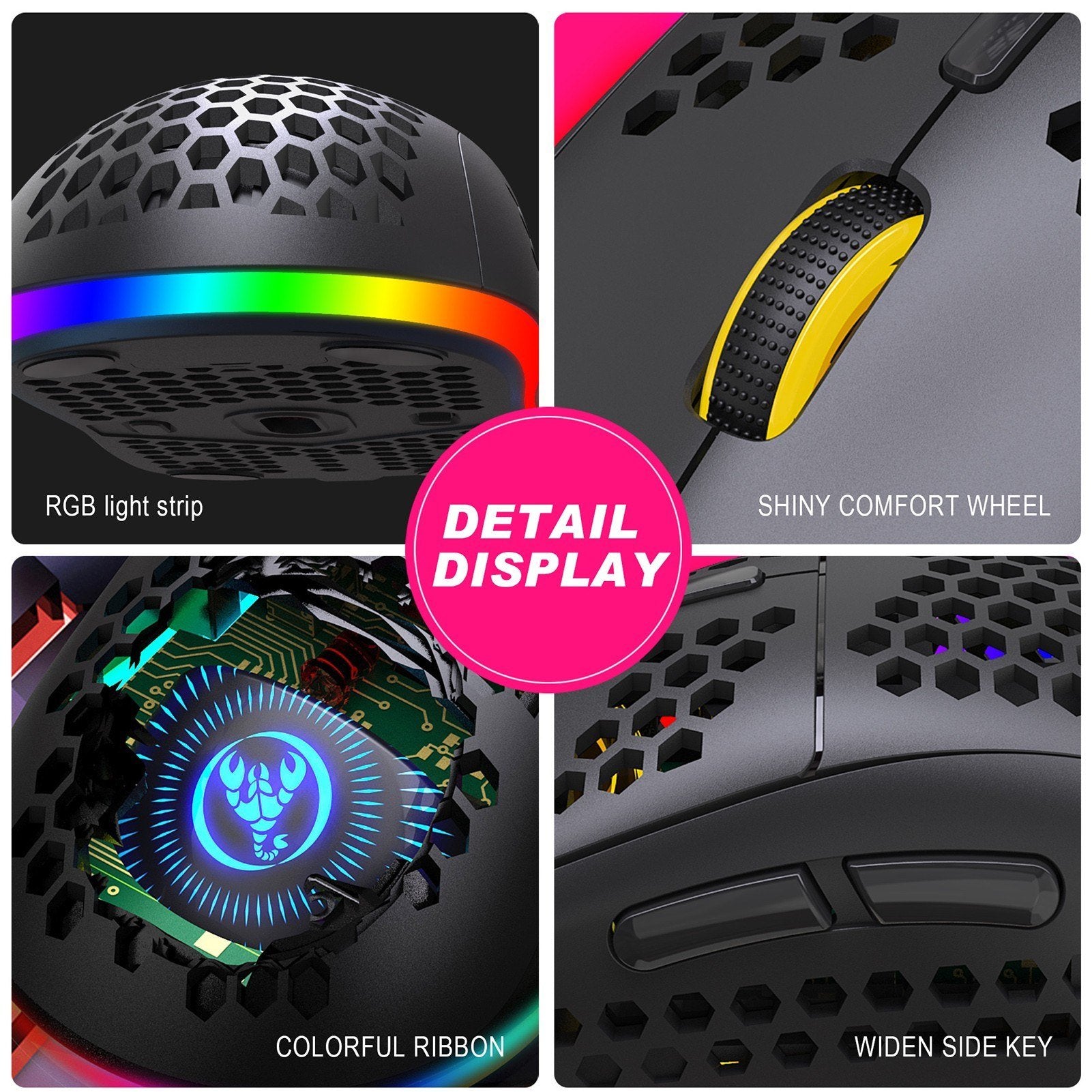 Three Mode Wireless Mouse RGB Lighting with Adjustable DPI