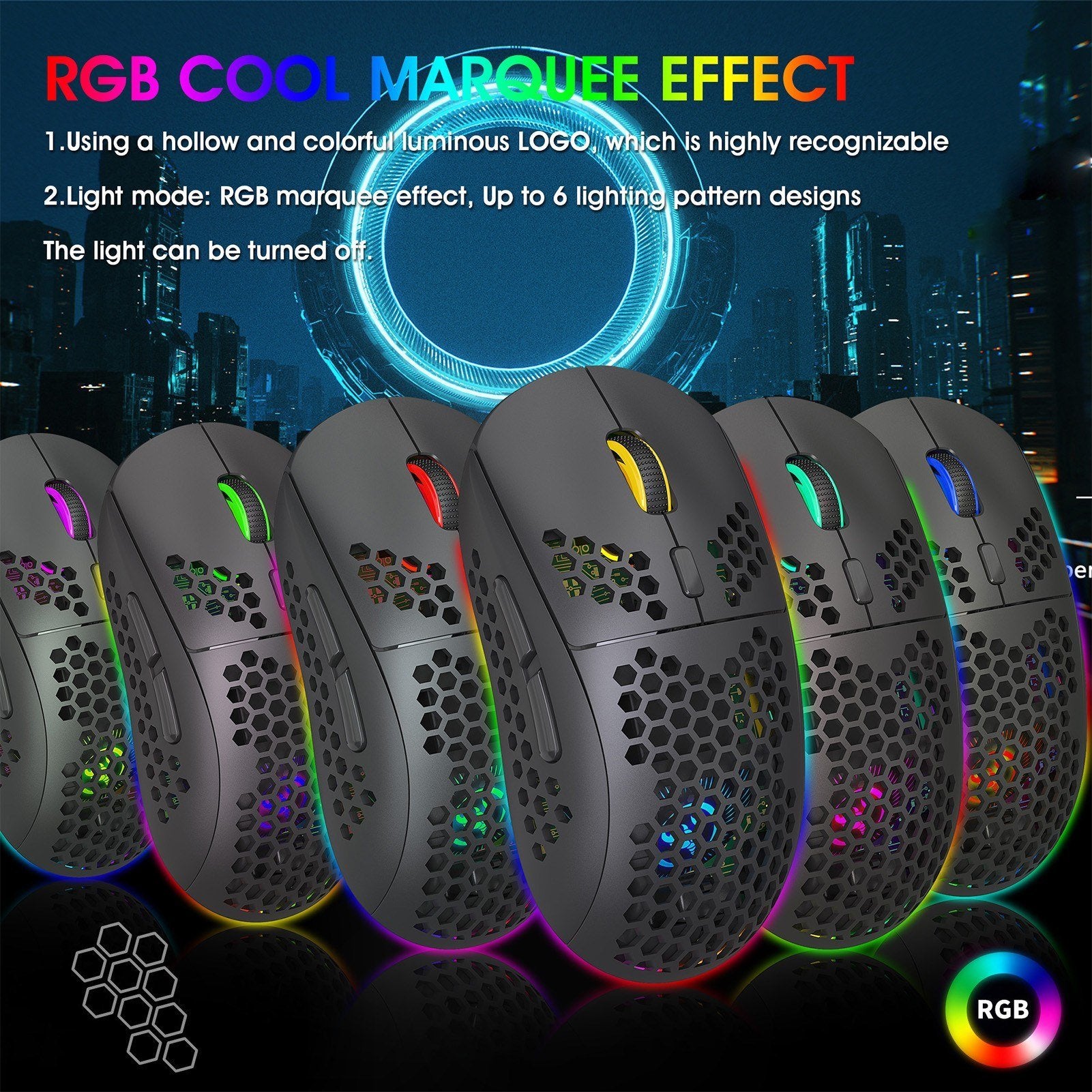 Three Mode Wireless Mouse RGB Lighting with Adjustable DPI