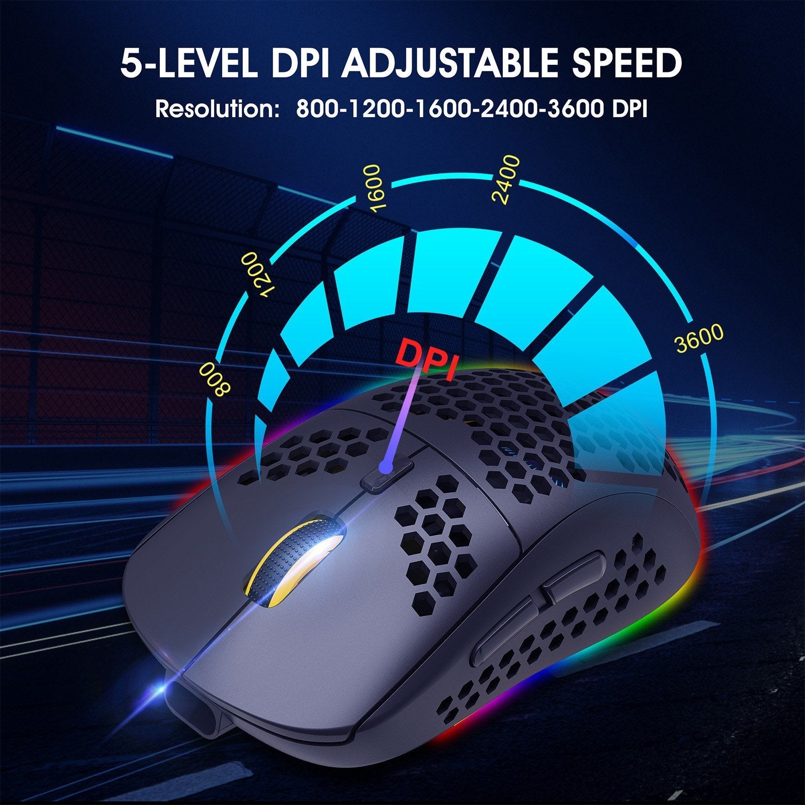 Three Mode Wireless Mouse RGB Lighting with Adjustable DPI