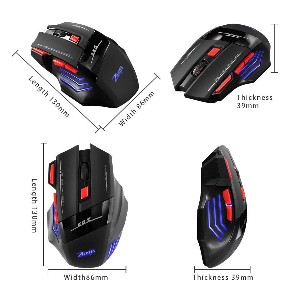 Wireless Gaming Mouse Rechargeable Adjustable 4000DPI Optical 2.4G 30m