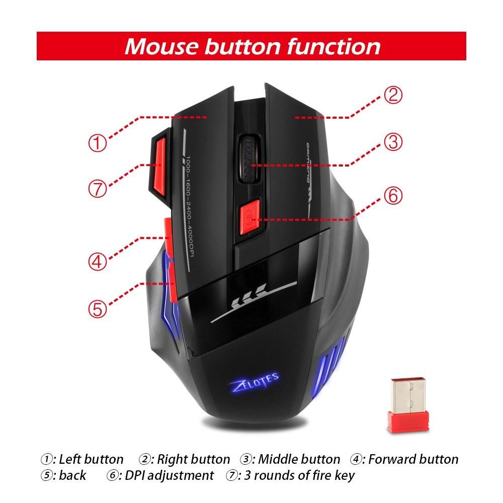 Wireless Gaming Mouse Rechargeable Adjustable 4000DPI Optical 2.4G 30m