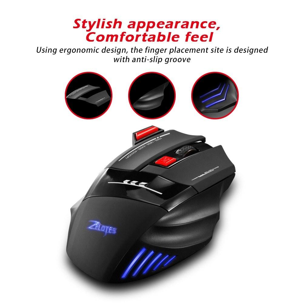 Wireless Gaming Mouse Rechargeable Adjustable 4000DPI Optical 2.4G 30m