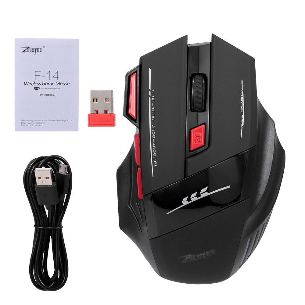 Wireless Gaming Mouse Rechargeable Adjustable 4000DPI Optical 2.4G 30m