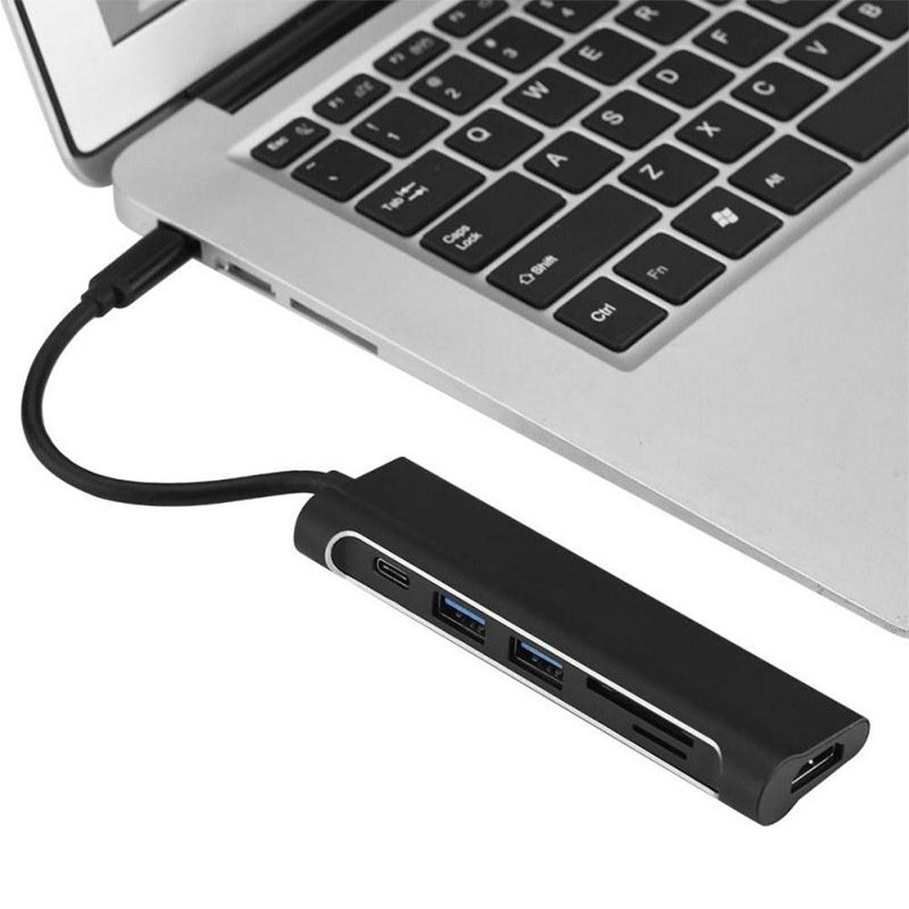 Multi-functional 6-in-1 Type-C Hub to USB3.0 HD Converter with SD TF Card Slot