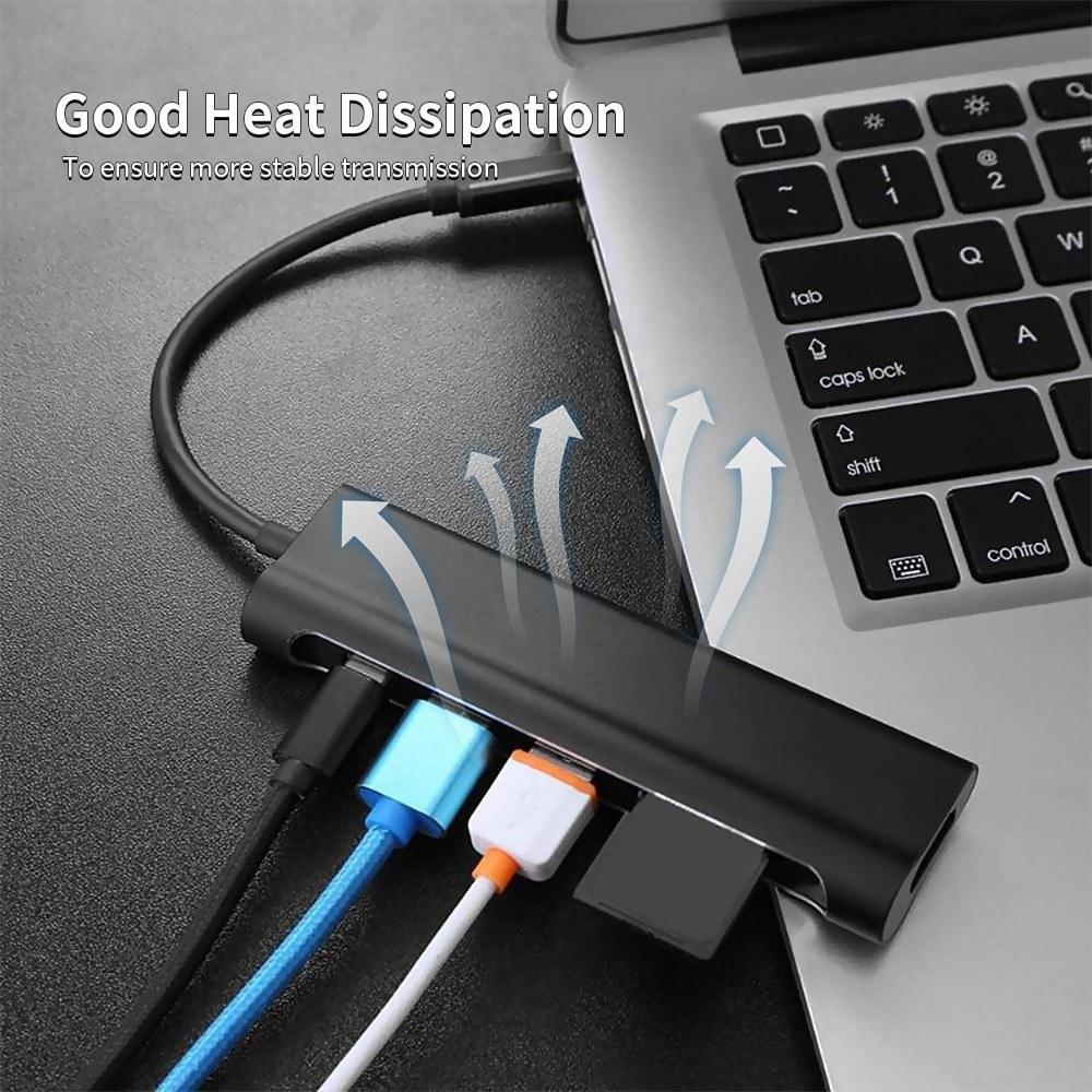 Multi-functional 6-in-1 Type-C Hub to USB3.0 HD Converter with SD TF Card Slot