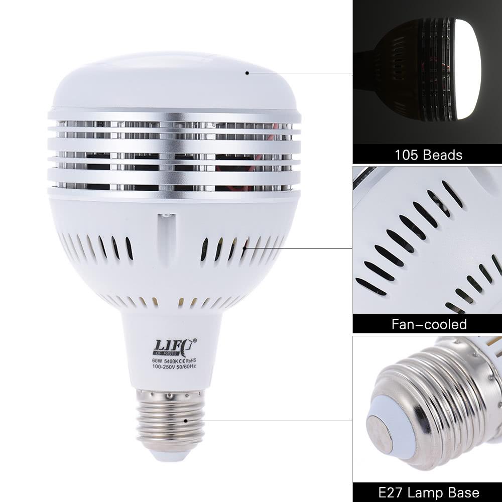 60W LED Daylight Balanced E27 5400K Light Bulb Studio Modeling Lamp for Photography Video Lighting 100~250V