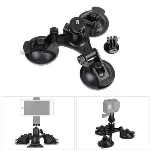 Sports Camera Triple Suction Cup Mount Sucker for GroPro Hero 5/4/3+/3 Yi with Tripod Adapter Action