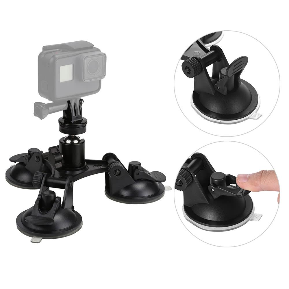 Sports Camera Triple Suction Cup Mount Sucker for GroPro Hero 5/4/3+/3 Yi with Tripod Adapter Action