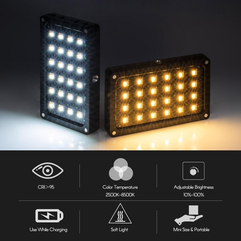 Portable LED Fill-in Video Light Lamp 24pcs Beads Adjustable Brightness with Display Screen Diffuser