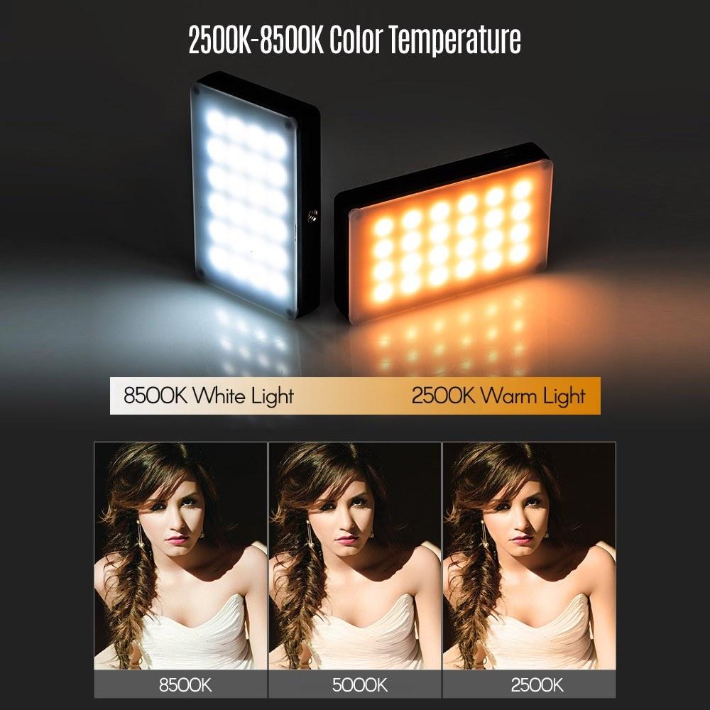 Portable LED Fill-in Video Light Lamp 24pcs Beads Adjustable Brightness with Display Screen Diffuser