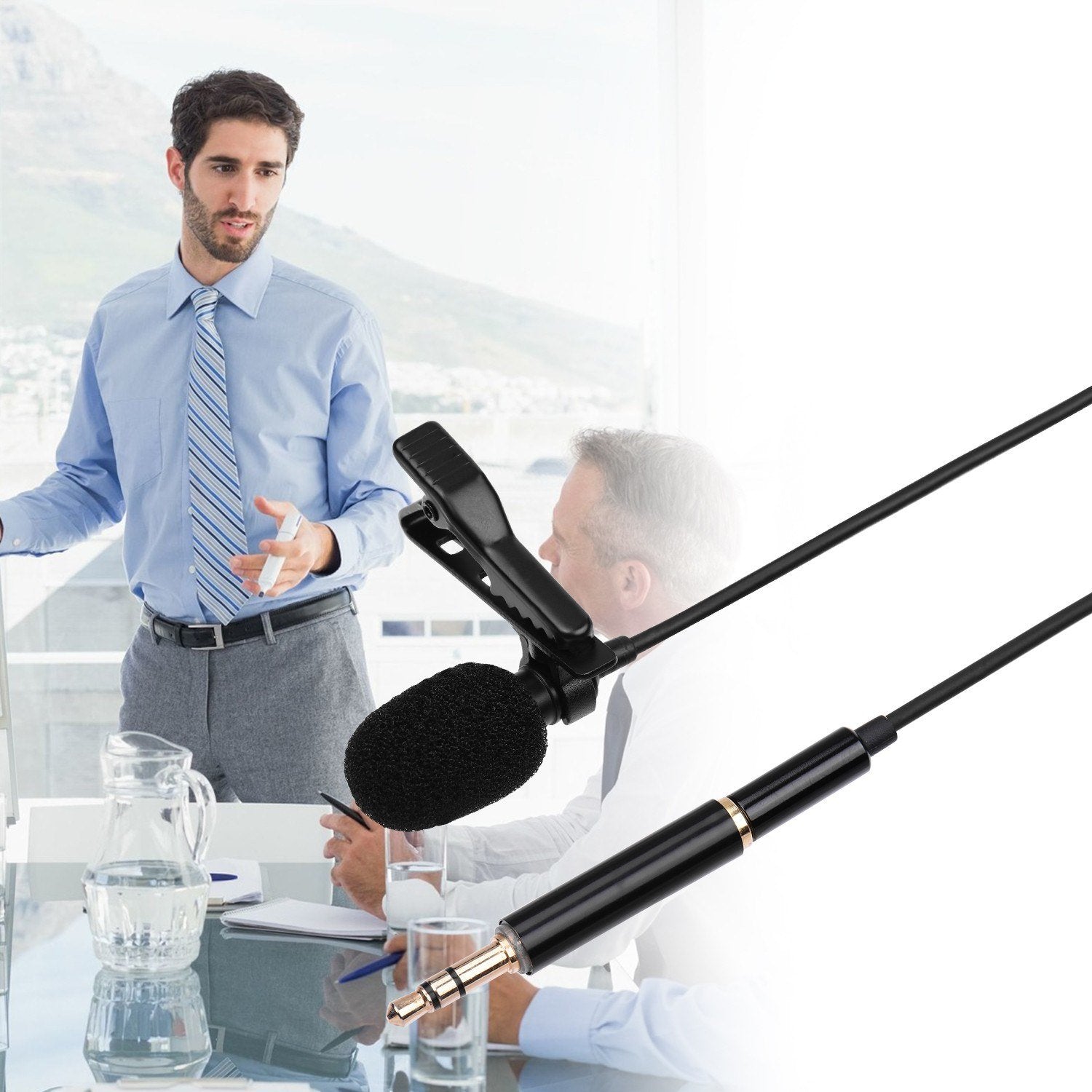 Omni-directional Condenser Lavalier Microphone with Foam Windshield 3.5mm TRRS 3.5mmTRS Adapter 3m Cable