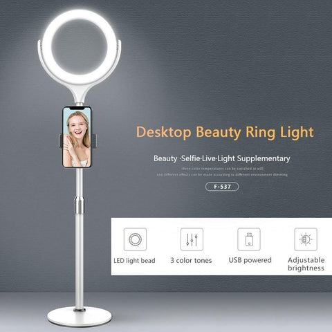 8 Inch Desktop LED Fill Ring Light Kit Set 3000K-6500K Adjustable Brightness Portable