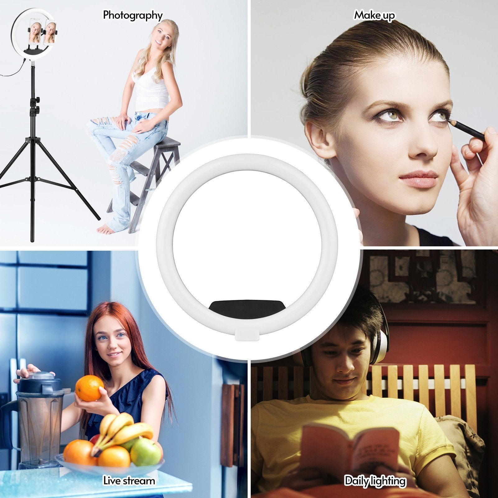12-in RGB LED Ring Light Dimmable Selfie Circle Lamp Fill-in 10 Brightness Levels for Makeup Photography
