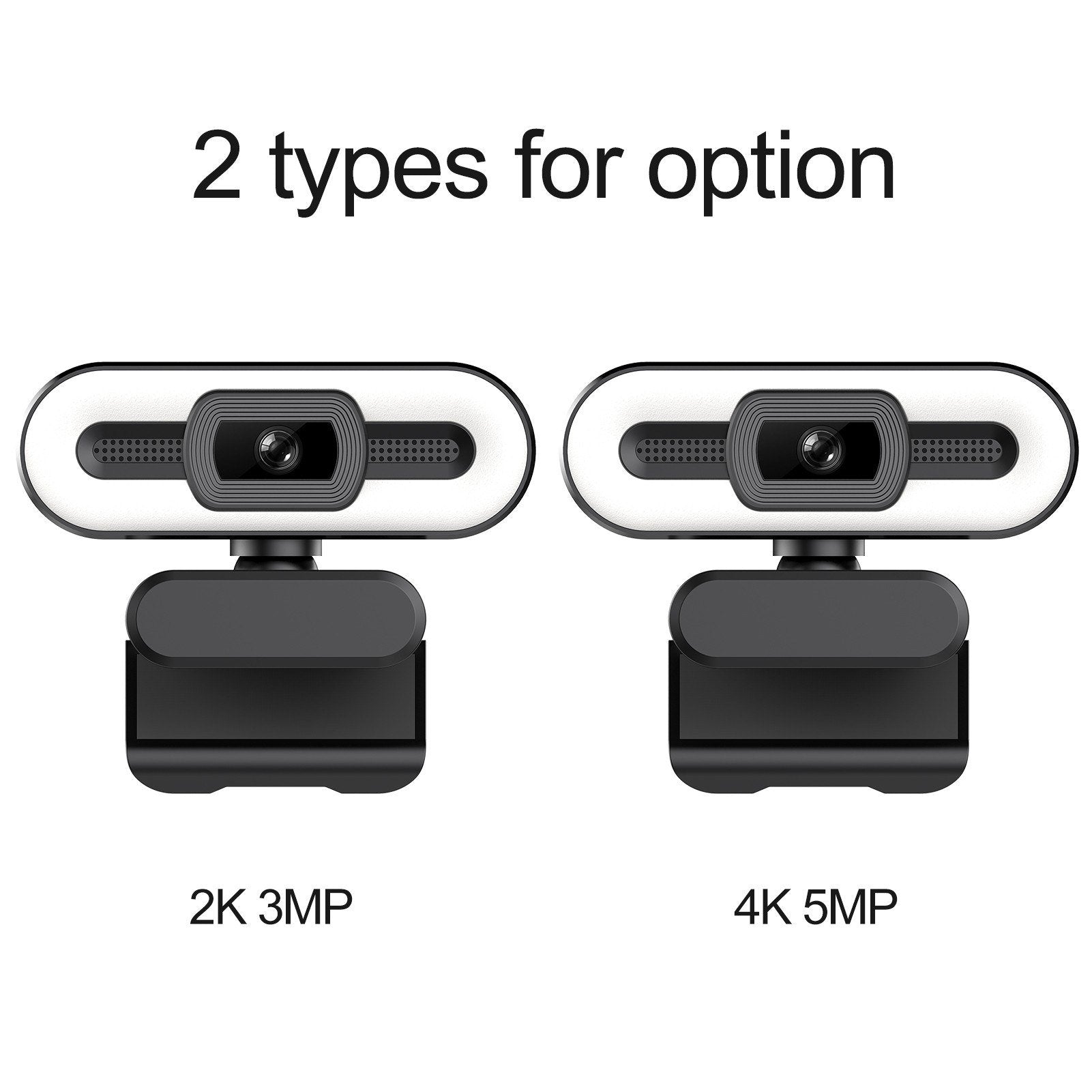 2K 3MP/4K 5M USB Plug and Play Webcam with Built in Microphone Light