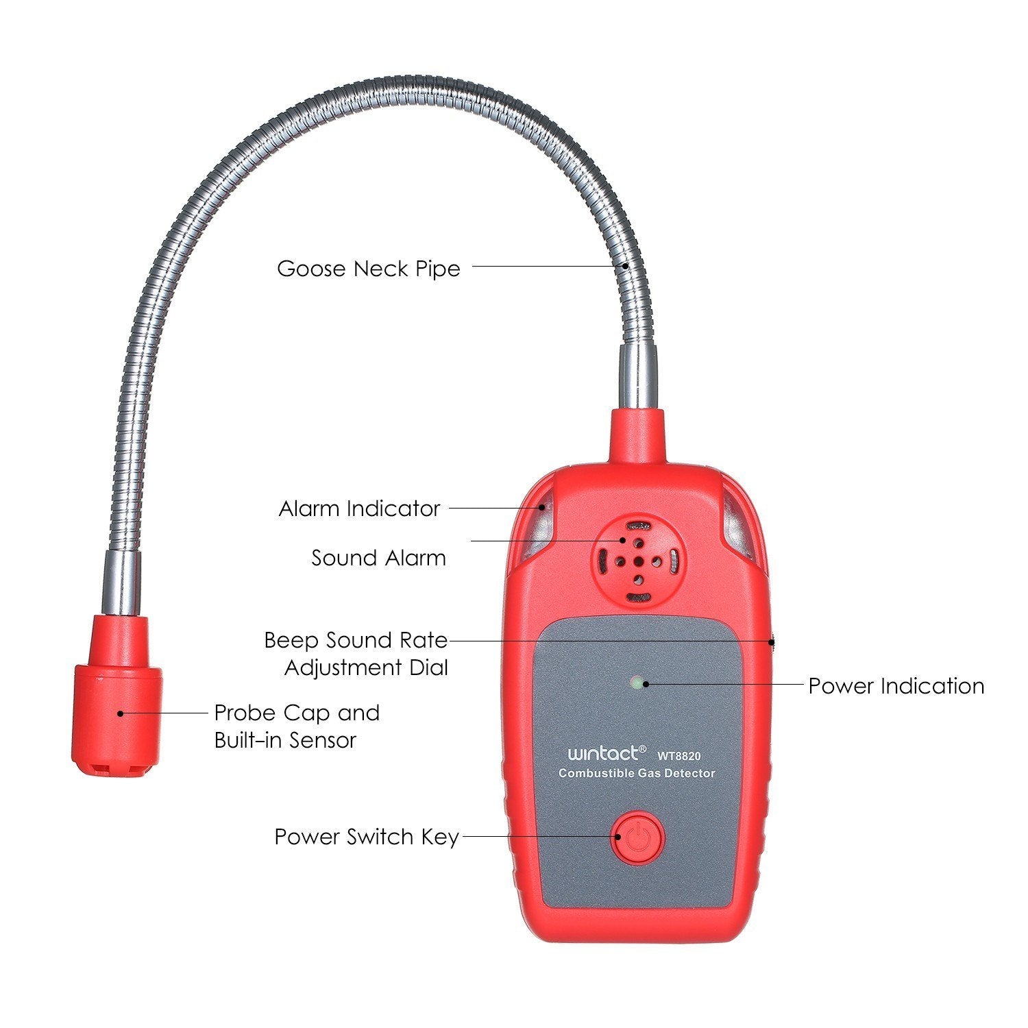 Handheld Combustible Gas Detector Leakage Natural Sensor Leak Test Instrument 12-inch Gooseneck