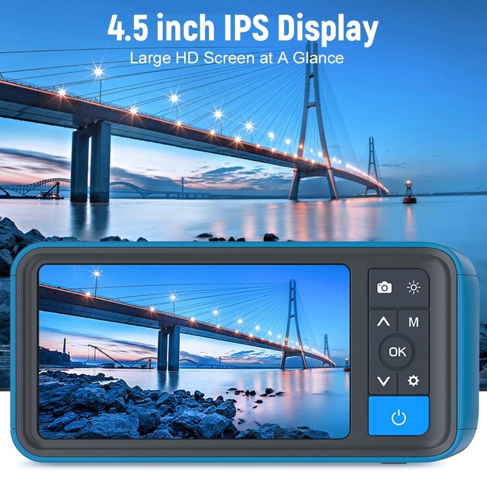 4.5inch HD Color Screen Digital Endoscope 8mm Dual Lens IP67 Waterproof Camera Brightness Adjustable Video Recorder