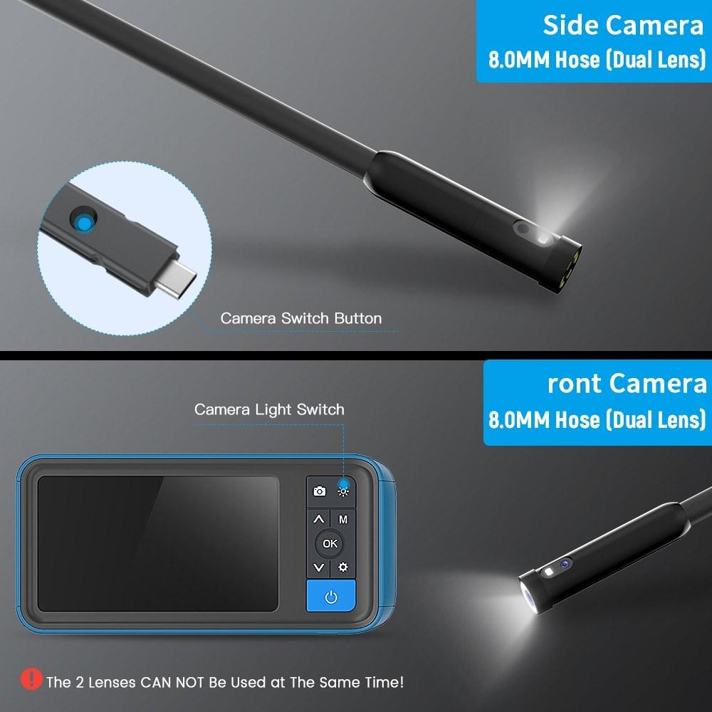 4.5inch HD Color Screen Digital Endoscope 8mm Dual Lens IP67 Waterproof Camera Brightness Adjustable Video Recorder