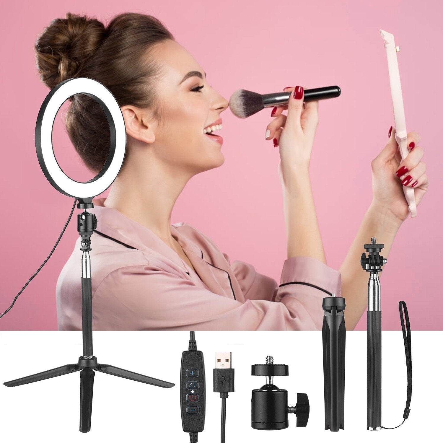 8inch Ring Light with Adjustable Tripod Stand Dimmable Selfie Makeup Ringlights for Video Live Stream Photography