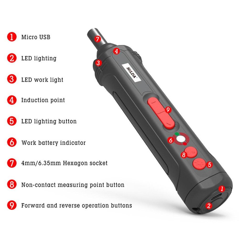 Mini USB Rechargeable Electric Screwdriver with LED Indicator Light and 19pcs Bits