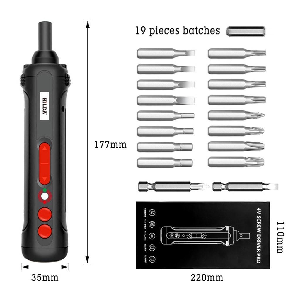 Mini USB Rechargeable Electric Screwdriver with LED Indicator Light and 19pcs Bits
