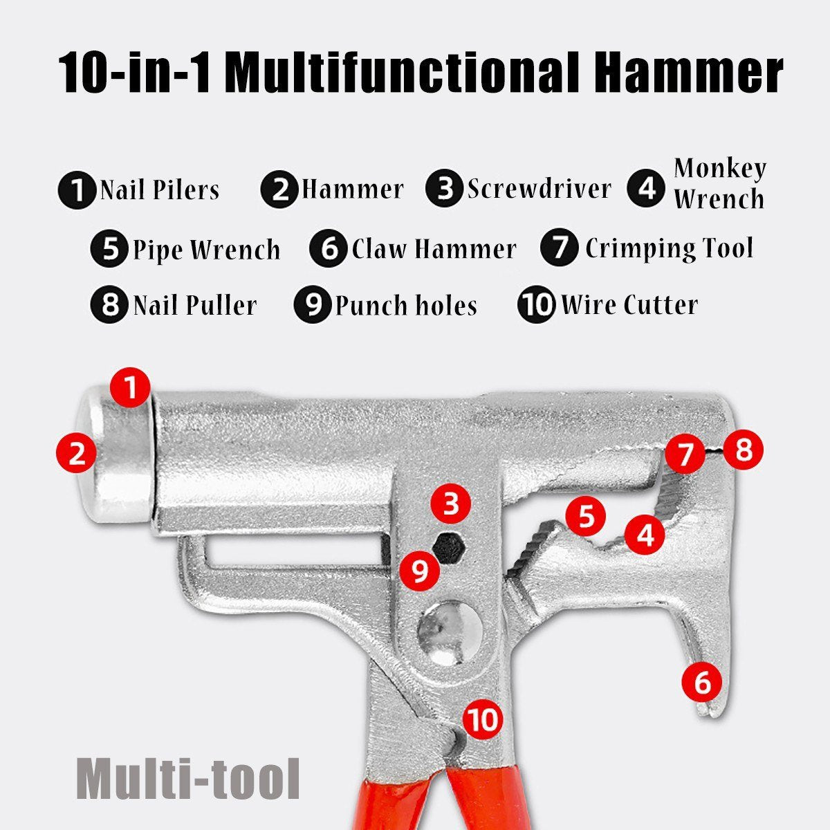 10-in-1 Hammer Pocket Multitool Multi-functional Pliers Multiuse Tool