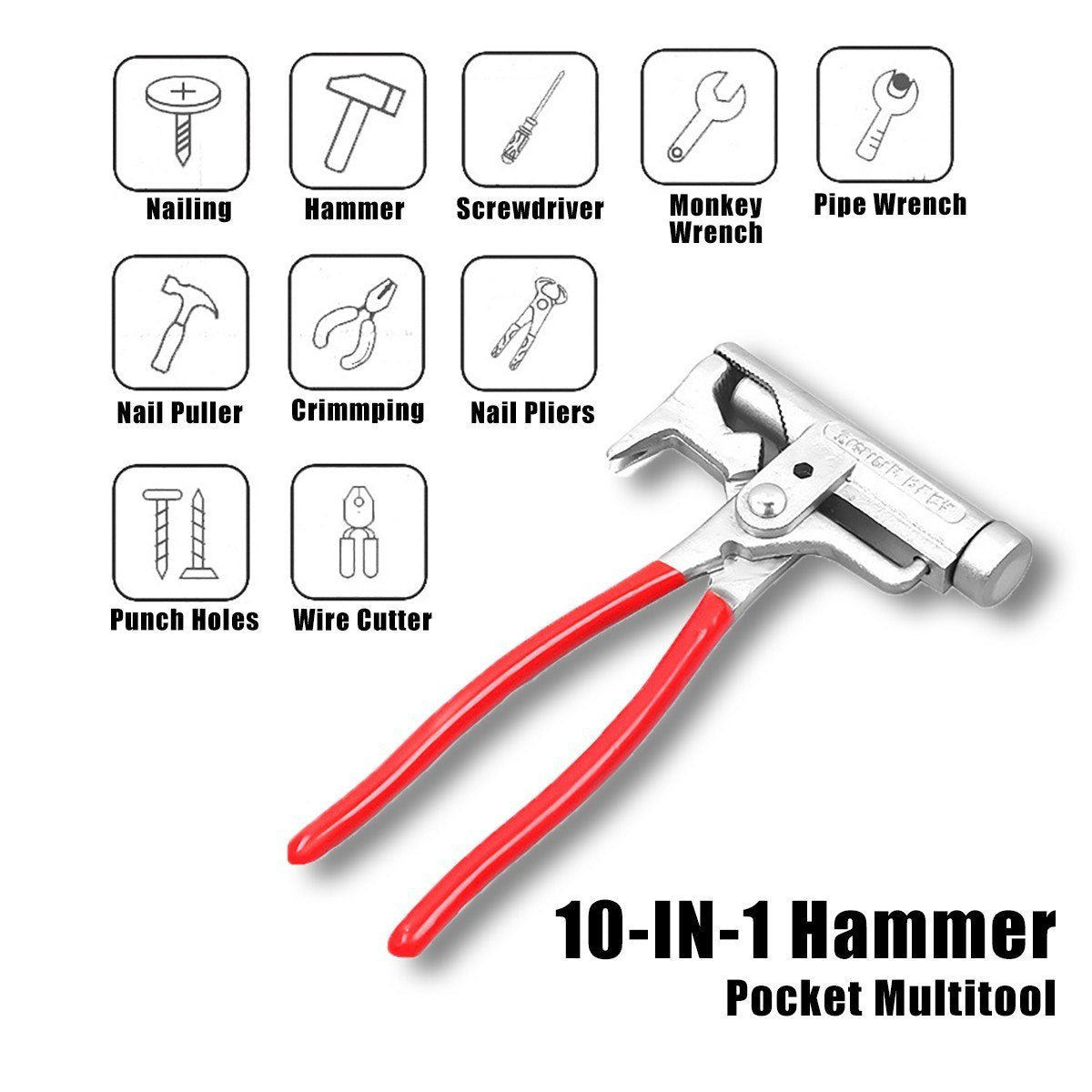 10-in-1 Hammer Pocket Multitool Multi-functional Pliers Multiuse Tool