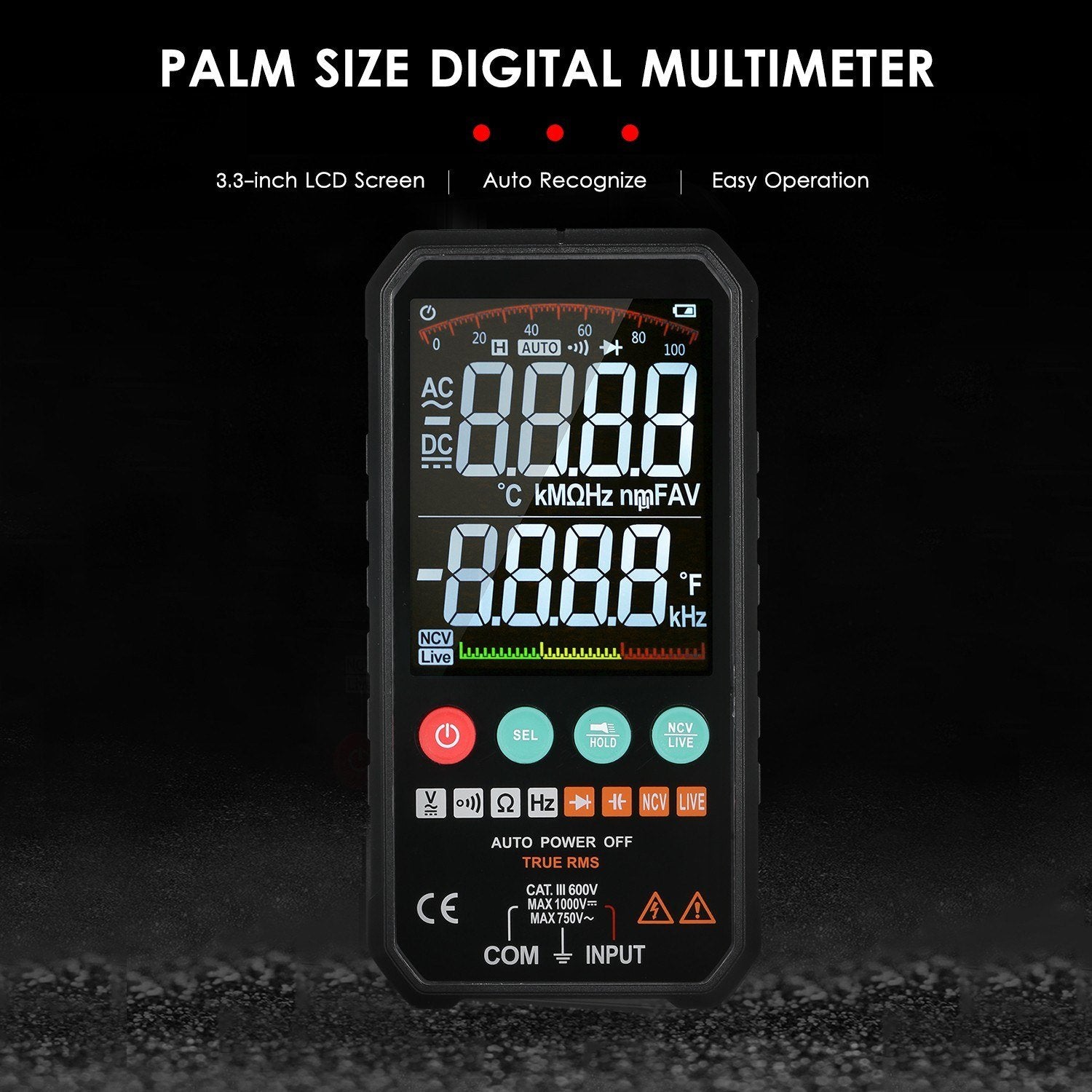 Super Slim Palm Size 3.3-inch LCD Digital Multimeter 6000 Counts True RMS Universal Meter