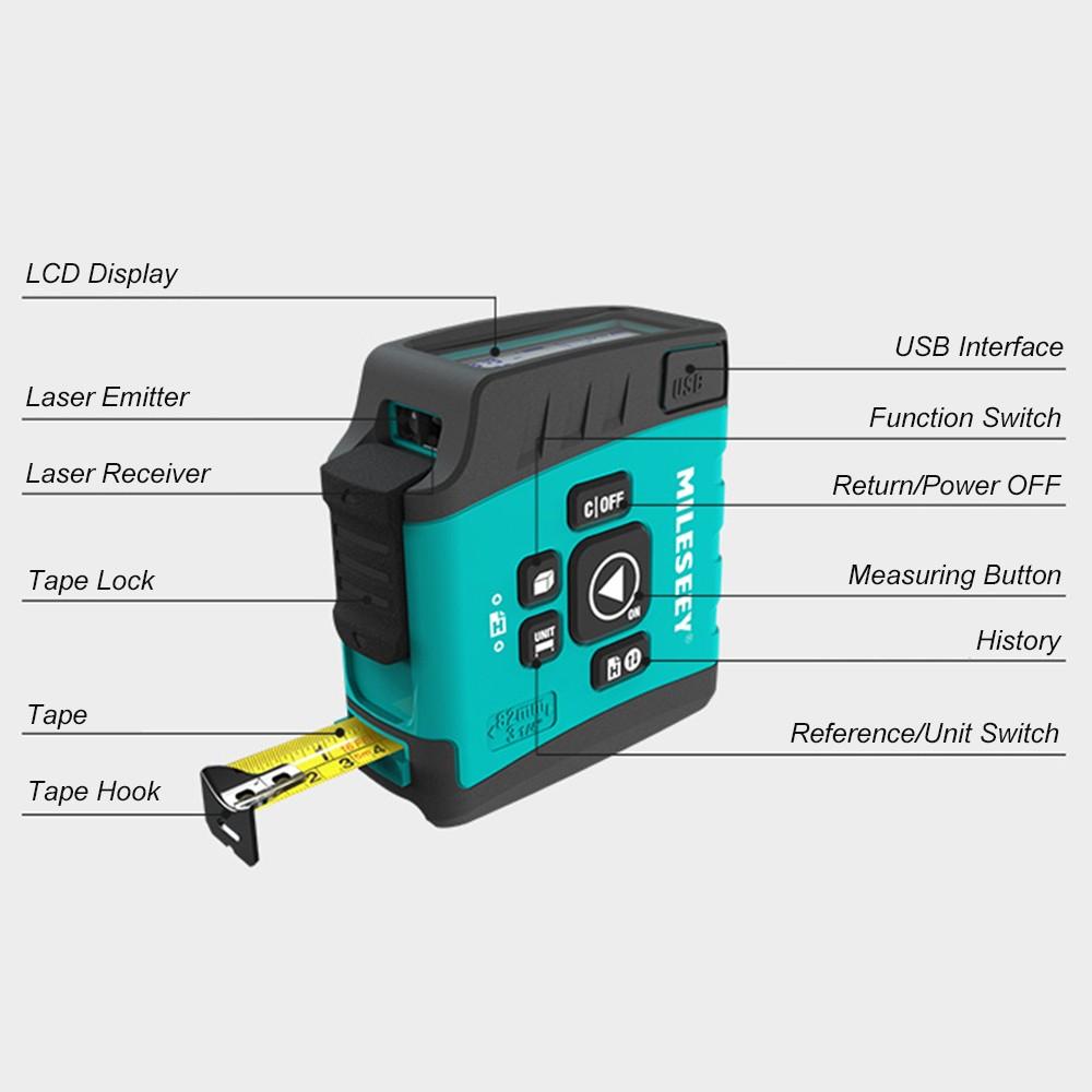 3-in-1 Digital Laser Measure Tape Power Distance Meter 131ft Measurer