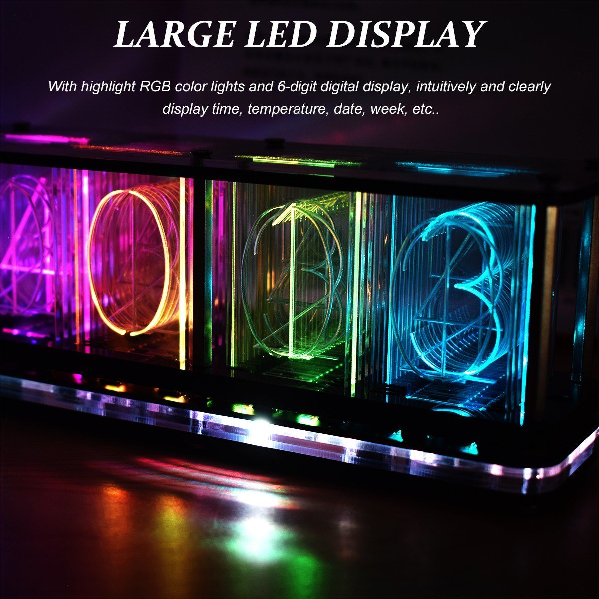 Digital LED Alarm Clock Kit Large Font 6-digit Display Electronic Semi-finished Music Spectrum Module