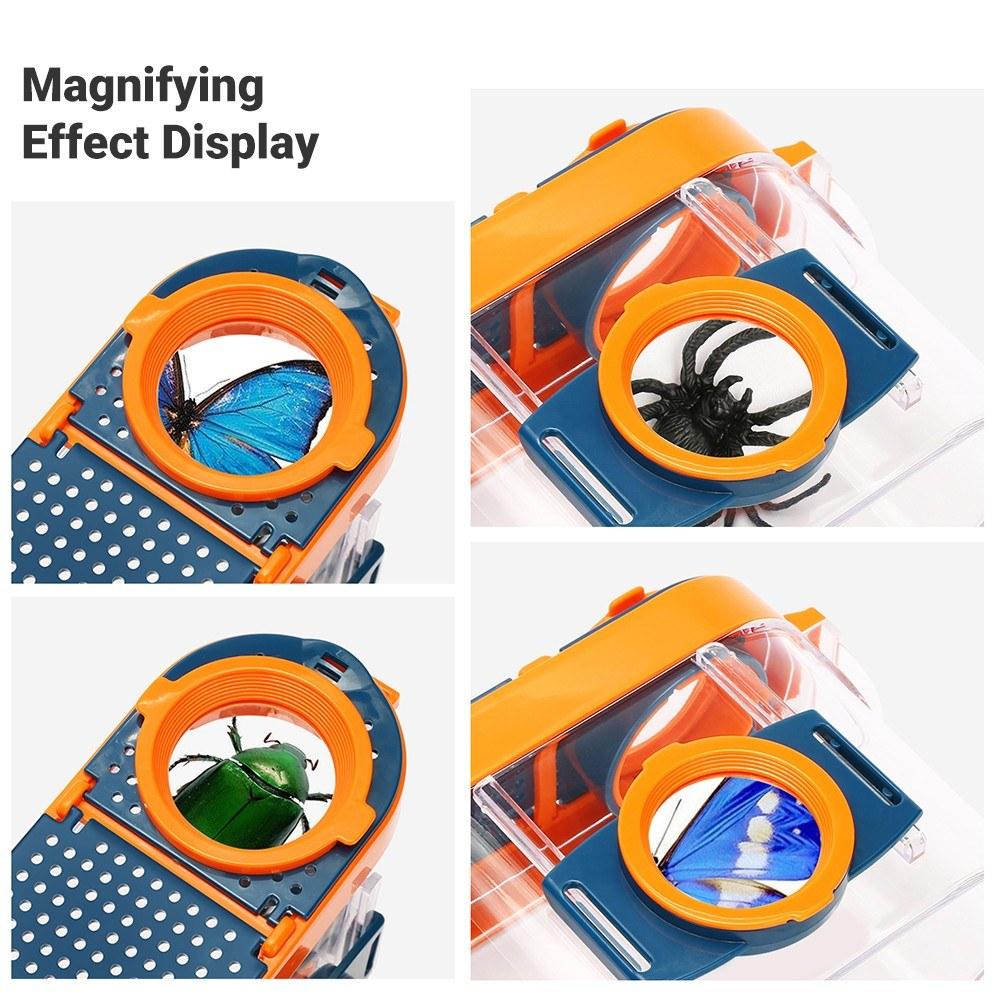 Insect Inspection Box with Magnifiers Kids Bug Catcher and Viewer Microscope Magnifier Nature Exploration Kit Tweezers for Outdoor Adventure Science Camping Hiking