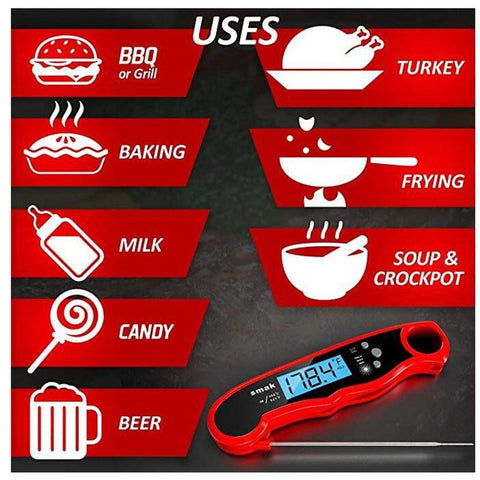 Meat Cooking Thermometer Digital Instant Read Portable Foldable LED Display for Home Kitchen BBQ Grill Baking