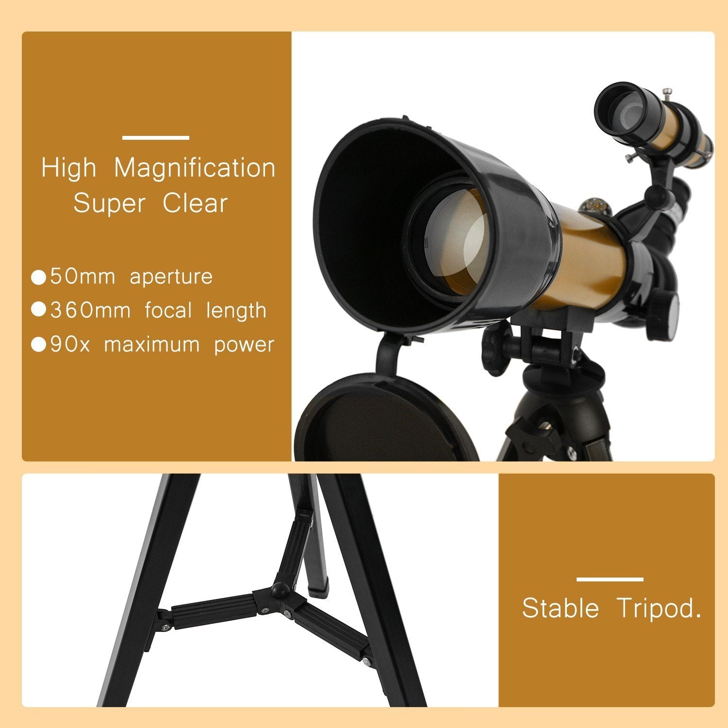 Astronomical Telescope 90X HD Monocular Refractor Spotting Scope for Star Gazing Bird Watching Camping