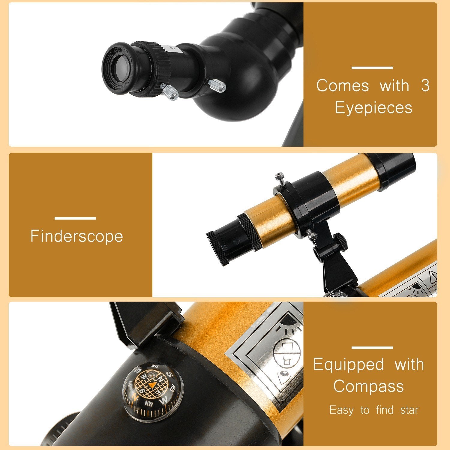 Astronomical Telescope 90X HD Monocular Refractor Spotting Scope for Star Gazing Bird Watching Camping